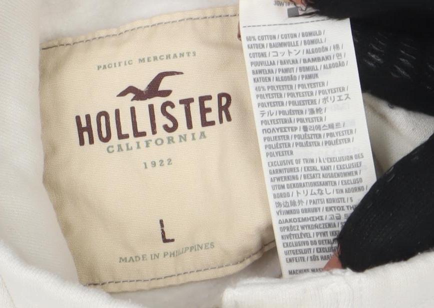 Hollister Girls White L Button Cardigan Sweatshirt High Neck Logo Top