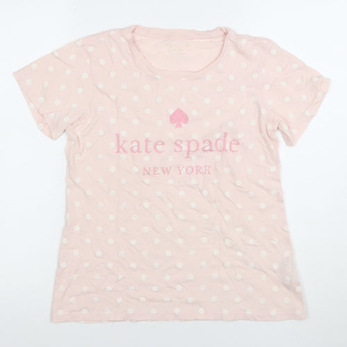 Kate Spade Women Pink Polka Dot Crew Neck Cotton T-Shirt Size S