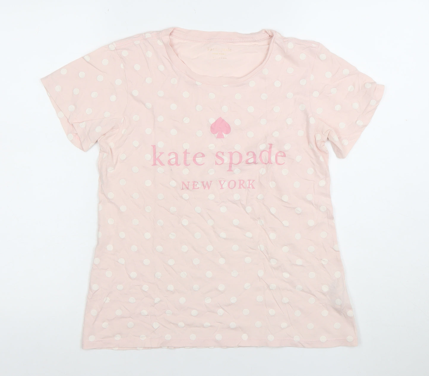 Kate Spade Women Pink Polka Dot Crew Neck Cotton T-Shirt Size S