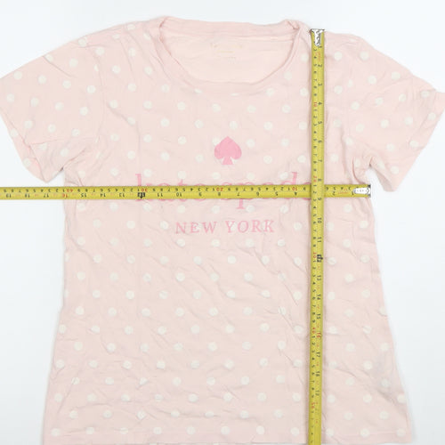 Kate Spade Women Pink Polka Dot Crew Neck Cotton T-Shirt Size S