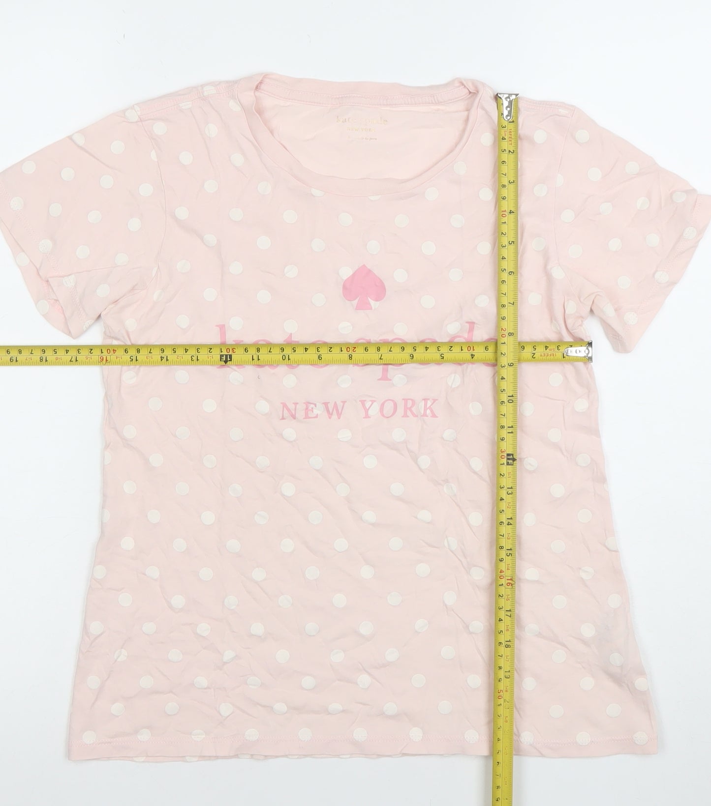 Kate Spade Women Pink Polka Dot Crew Neck Cotton T-Shirt Size S