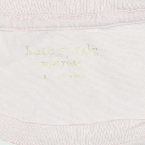 Kate Spade Women Pink Polka Dot Crew Neck Cotton T-Shirt Size S