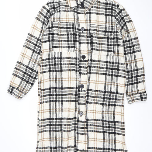 Jacqueline de Yong Women’s Beige Check Long Sleeve Overcoat Size S