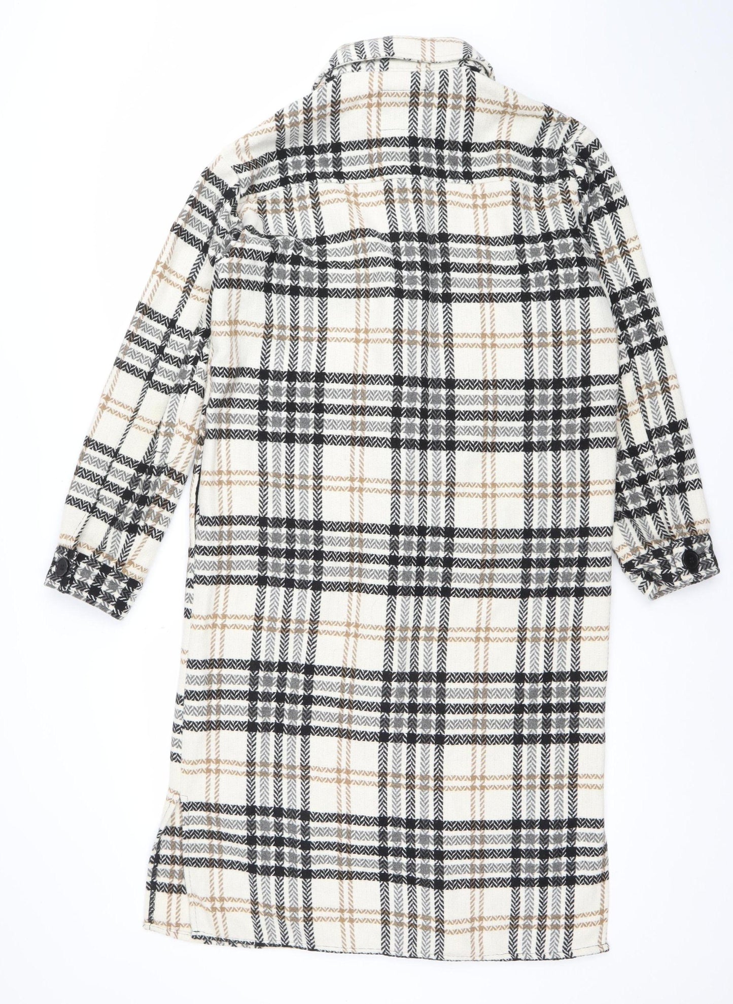 Jacqueline de Yong Women’s Beige Check Long Sleeve Overcoat Size S