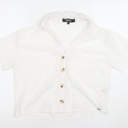 Diesel Women White Cotton Short Sleeve Button-Up Shirt S