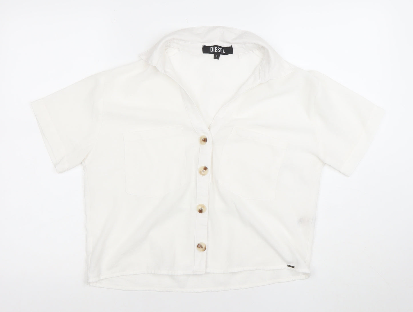 Diesel Women White Cotton Short Sleeve Button-Up Shirt S