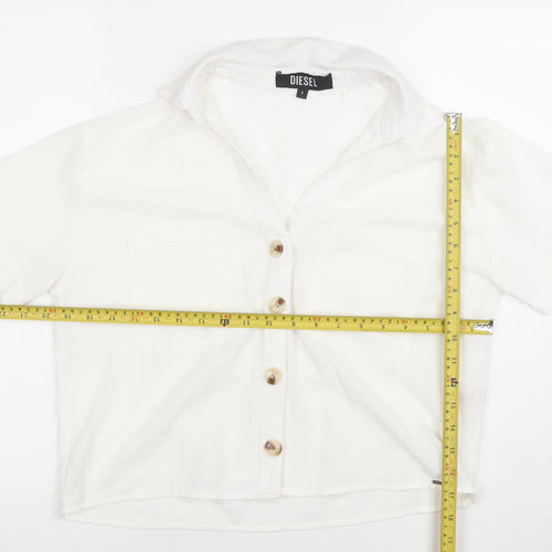 Diesel Women White Cotton Short Sleeve Button-Up Shirt S
