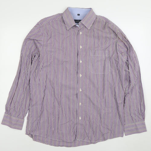 Lorenzo Calvino Men's Purple Striped Long Sleeve Button-Up Shirt L 41 Easy Care