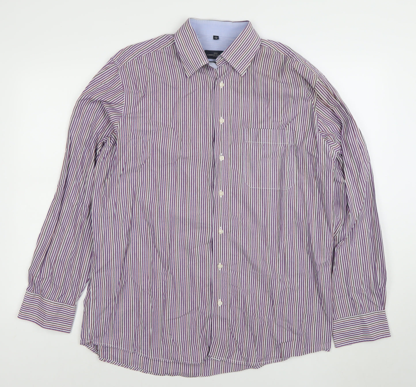 Lorenzo Calvino Men's Purple Striped Long Sleeve Button-Up Shirt L 41 Easy Care