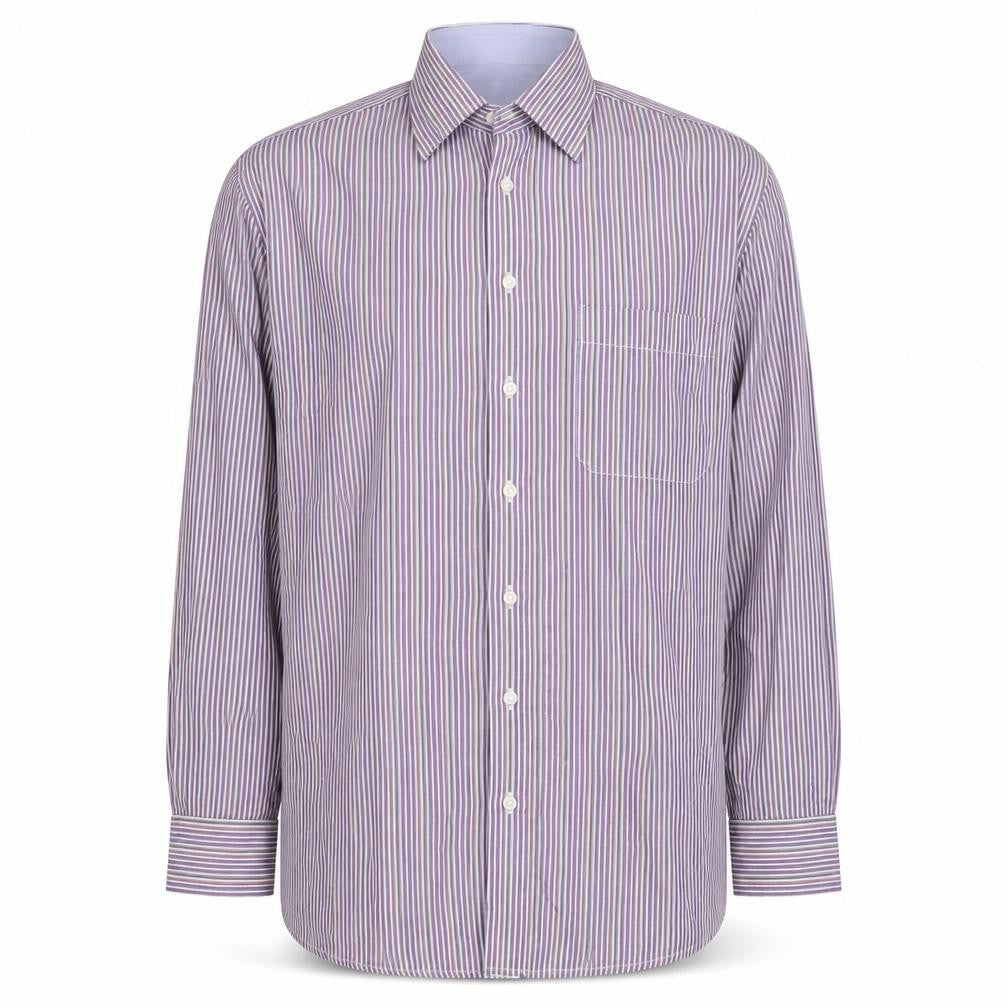 Lorenzo Calvino Men's Purple Striped Long Sleeve Button-Up Shirt L 41 Easy Care