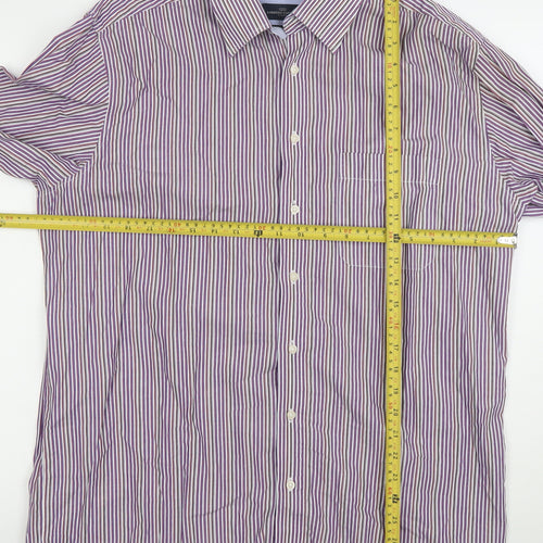 Lorenzo Calvino Men's Purple Striped Long Sleeve Button-Up Shirt L 41 Easy Care