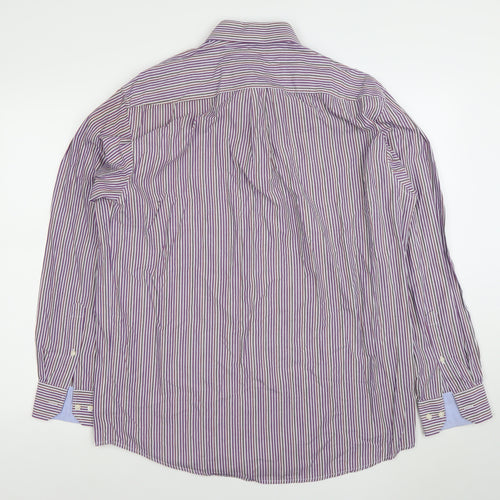 Lorenzo Calvino Men's Purple Striped Long Sleeve Button-Up Shirt L 41 Easy Care