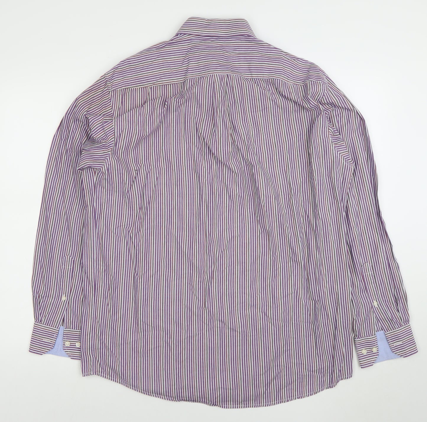 Lorenzo Calvino Men's Purple Striped Long Sleeve Button-Up Shirt L 41 Easy Care