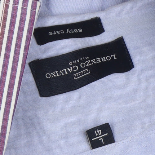 Lorenzo Calvino Men's Purple Striped Long Sleeve Button-Up Shirt L 41 Easy Care