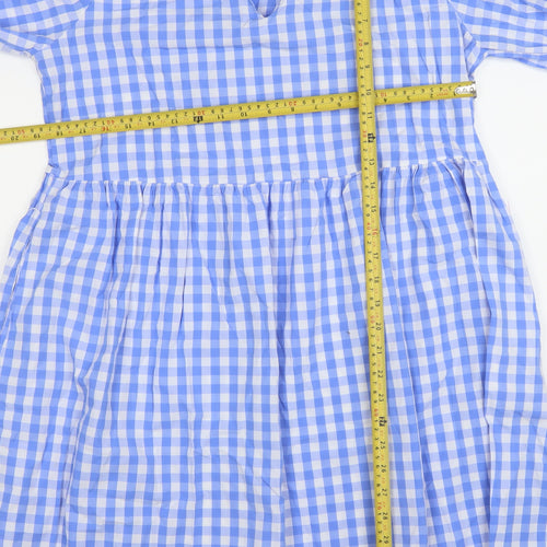 Rowen Avenue Women's Blue Check V-Neck Long Sleeve Shift Dress Size S