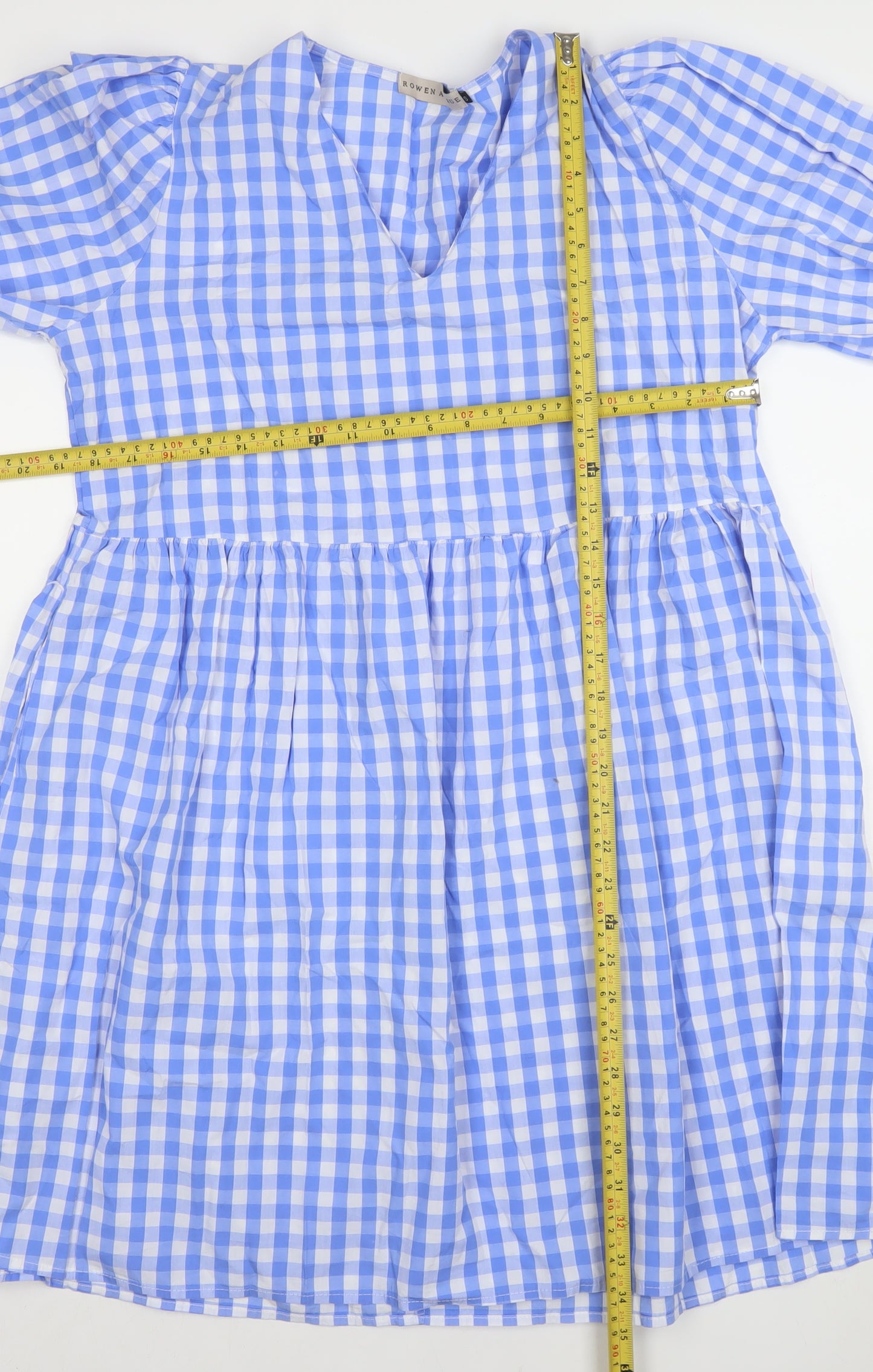 Rowen Avenue Women's Blue Check V-Neck Long Sleeve Shift Dress Size S