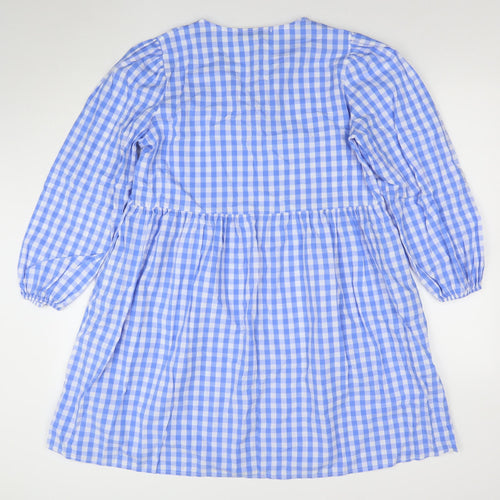 Rowen Avenue Women's Blue Check V-Neck Long Sleeve Shift Dress Size S
