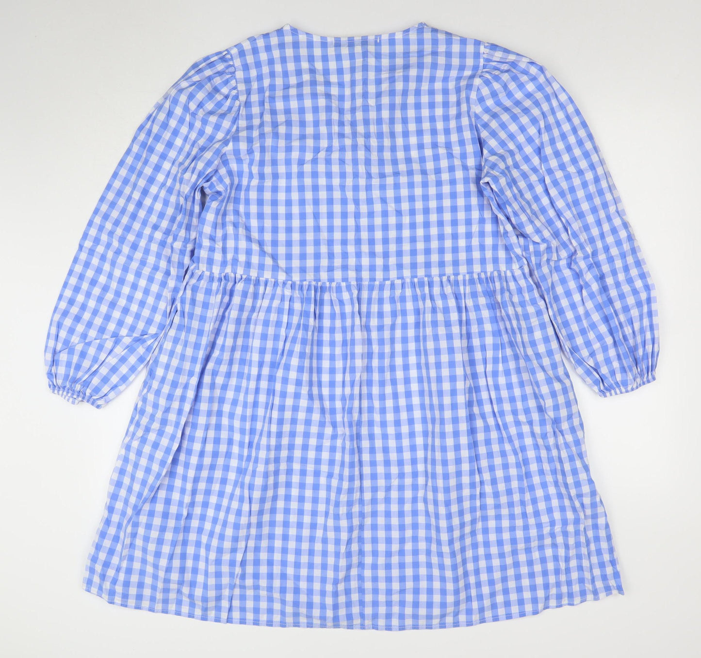 Rowen Avenue Women's Blue Check V-Neck Long Sleeve Shift Dress Size S