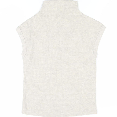River Island Womens Beige Roll Neck Sleeveless Jersey Top Size 12