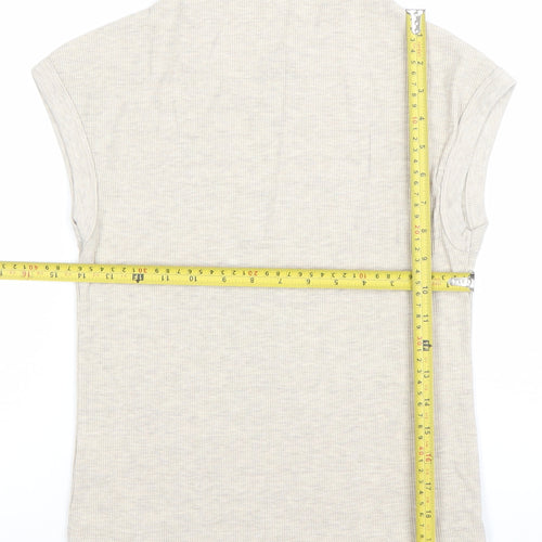 River Island Womens Beige Roll Neck Sleeveless Jersey Top Size 12