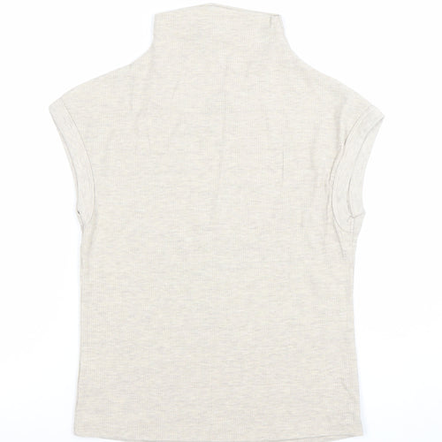 River Island Womens Beige Roll Neck Sleeveless Jersey Top Size 12