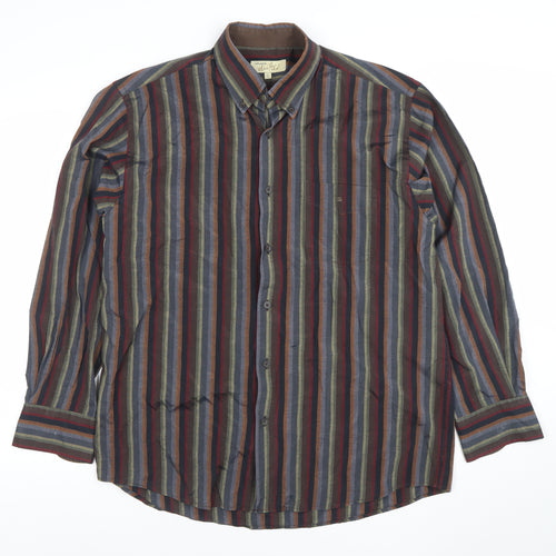 Daniel Grahame Men's Multicoloured Striped Long Sleeve Shirt Size L