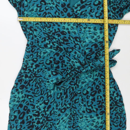 Sosandar Women’s Blue Animal Print Wrap Dress Size 10 Long Sleeve