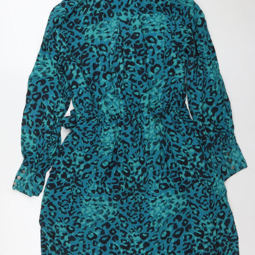 Sosandar Women’s Blue Animal Print Wrap Dress Size 10 Long Sleeve