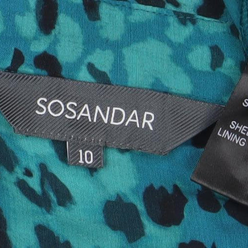 Sosandar Women’s Blue Animal Print Wrap Dress Size 10 Long Sleeve