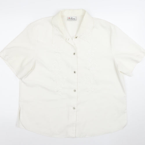 Rosay Women's White Embroidered Short Sleeve Button-Up Blouse Size 18