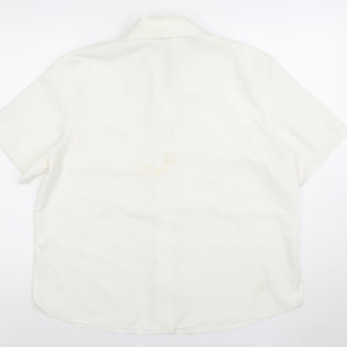 Rosay Women's White Embroidered Short Sleeve Button-Up Blouse Size 18