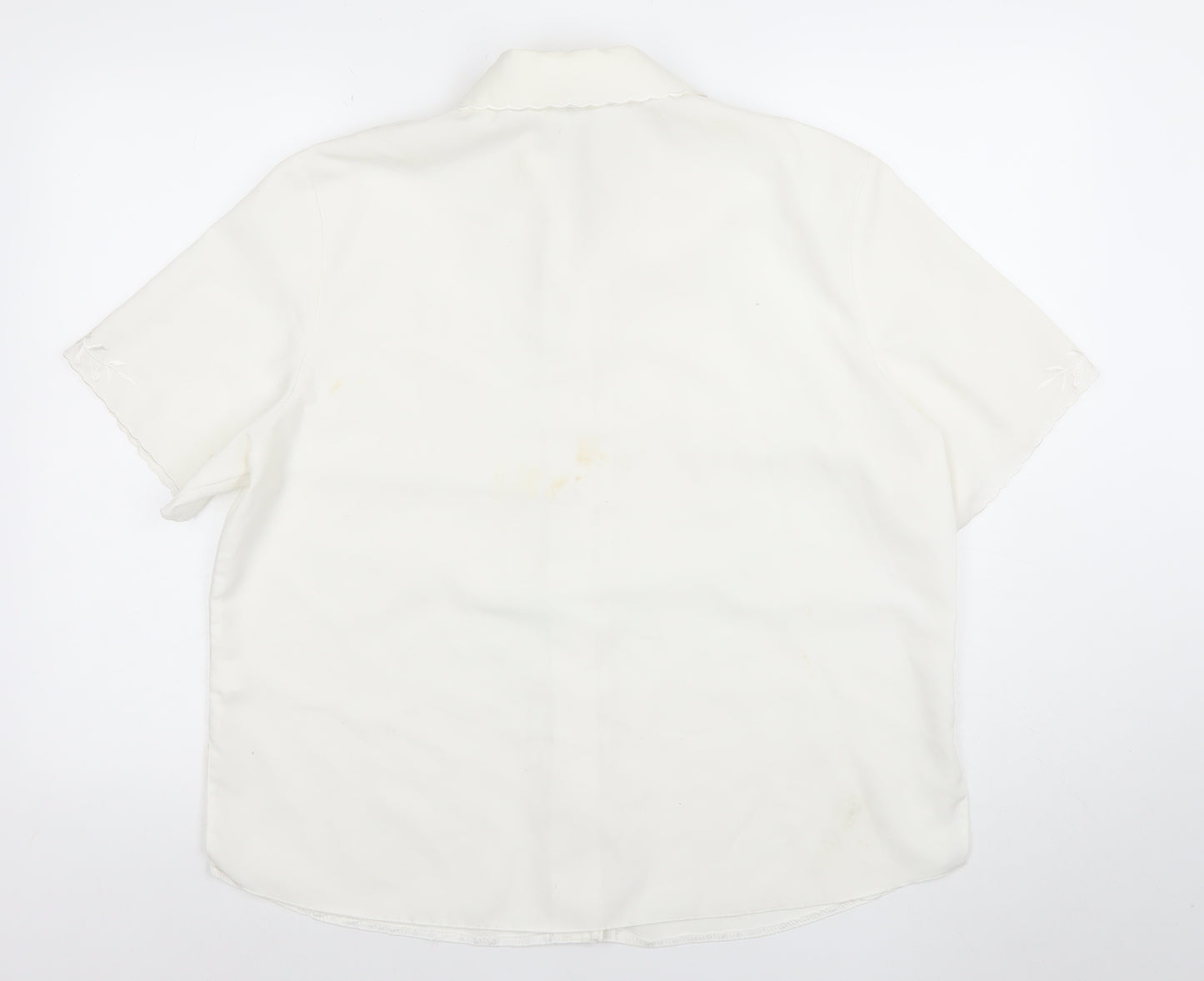 Rosay Women's White Embroidered Short Sleeve Button-Up Blouse Size 18