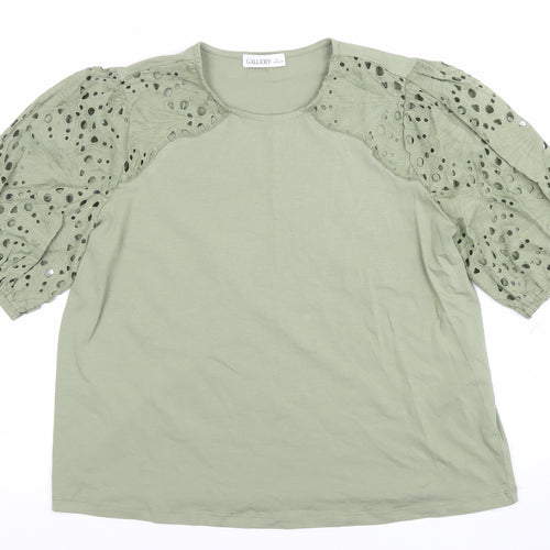 Gallery Womens Green Cotton Jersey Puff Sleeve T-Shirt Size L