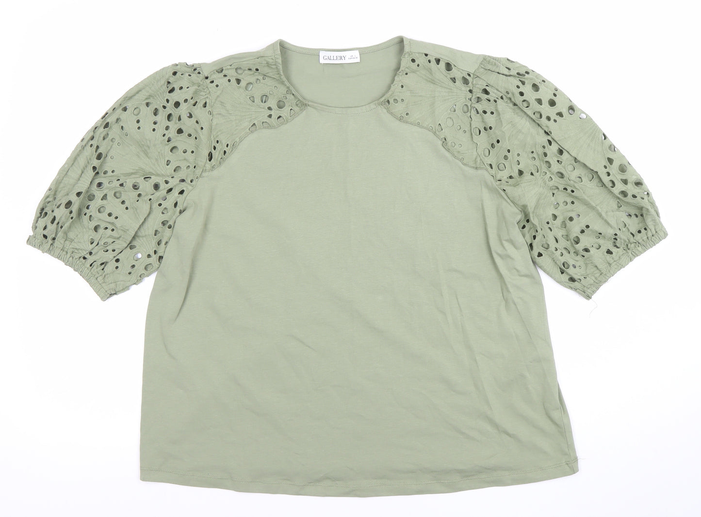 Gallery Womens Green Cotton Jersey Puff Sleeve T-Shirt Size L