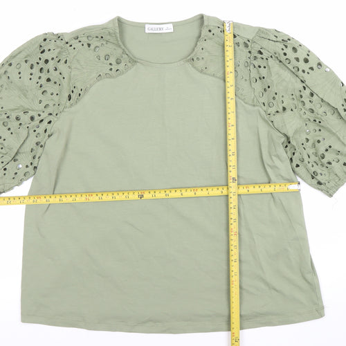 Gallery Womens Green Cotton Jersey Puff Sleeve T-Shirt Size L