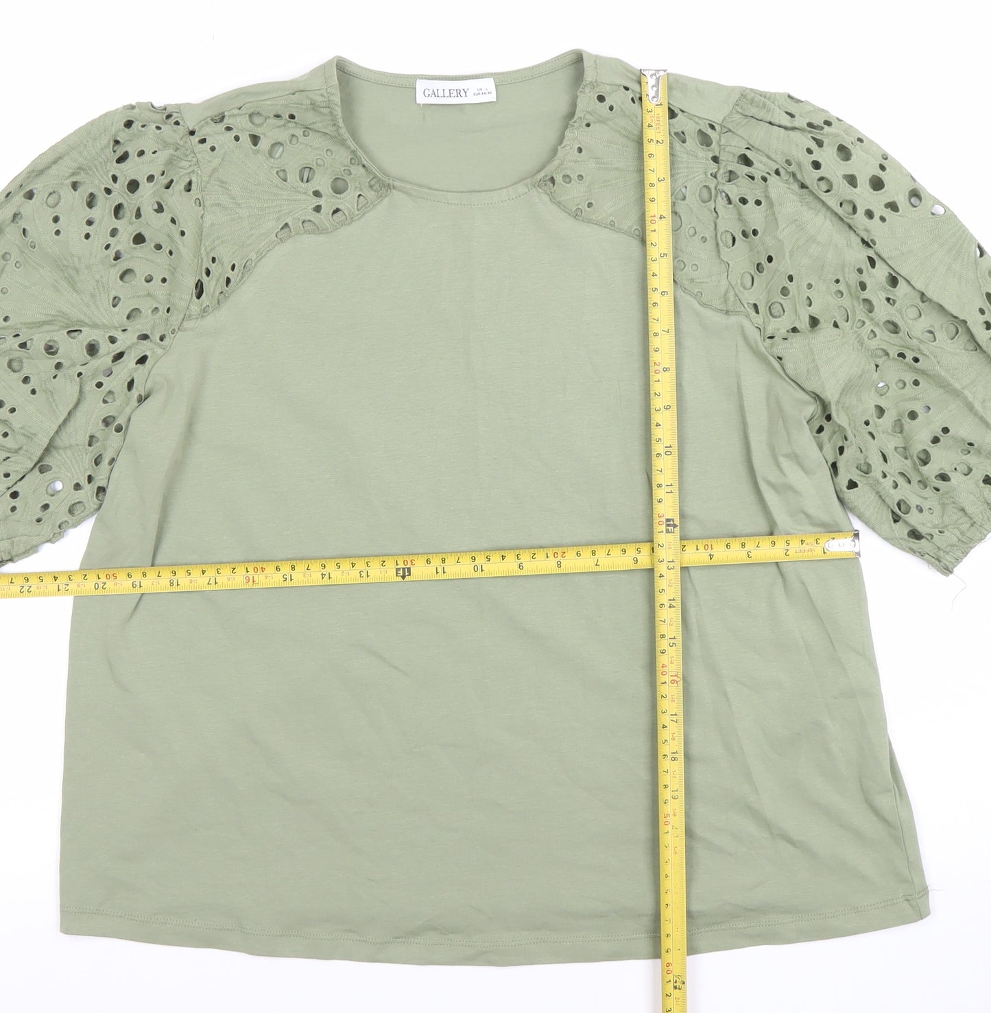 Gallery Womens Green Cotton Jersey Puff Sleeve T-Shirt Size L