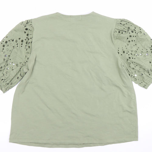 Gallery Womens Green Cotton Jersey Puff Sleeve T-Shirt Size L