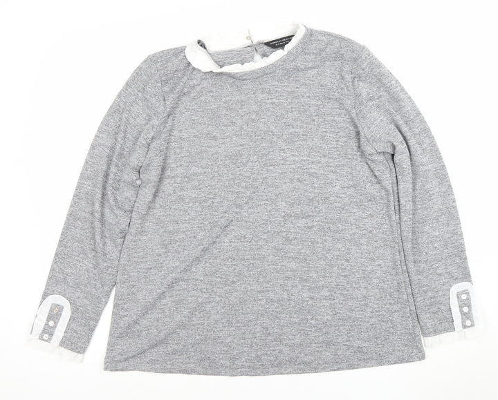 Dorothy Perkins Women’s Grey Ruffle Crew Neck Pullover Jumper Size 18