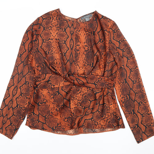 Primark Women’s Orange Snake Print Wrap Blouse UK 12 Long Sleeve Polyester