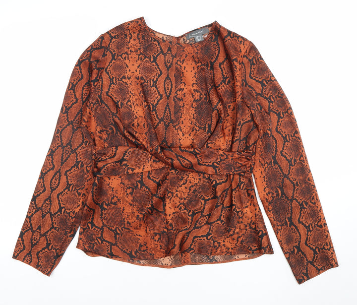 Primark Women’s Orange Snake Print Wrap Blouse UK 12 Long Sleeve Polyester
