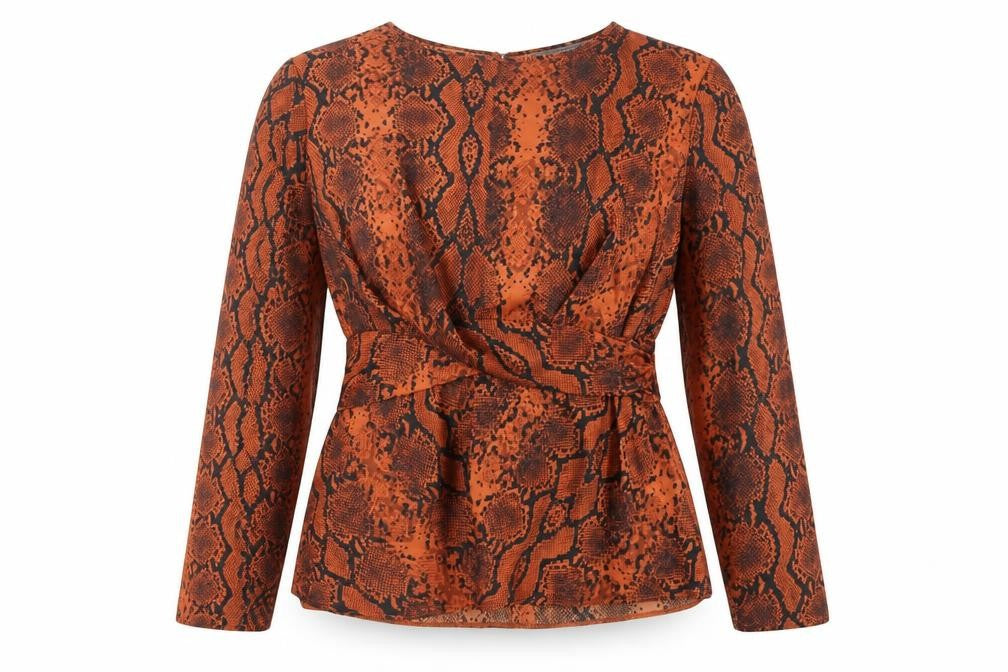Primark Women’s Orange Snake Print Wrap Blouse UK 12 Long Sleeve Polyester