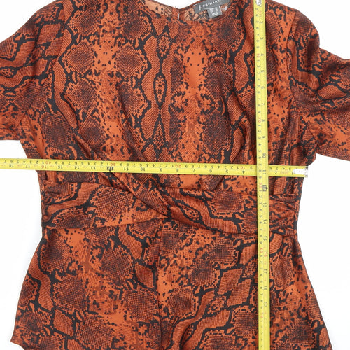 Primark Women’s Orange Snake Print Wrap Blouse UK 12 Long Sleeve Polyester