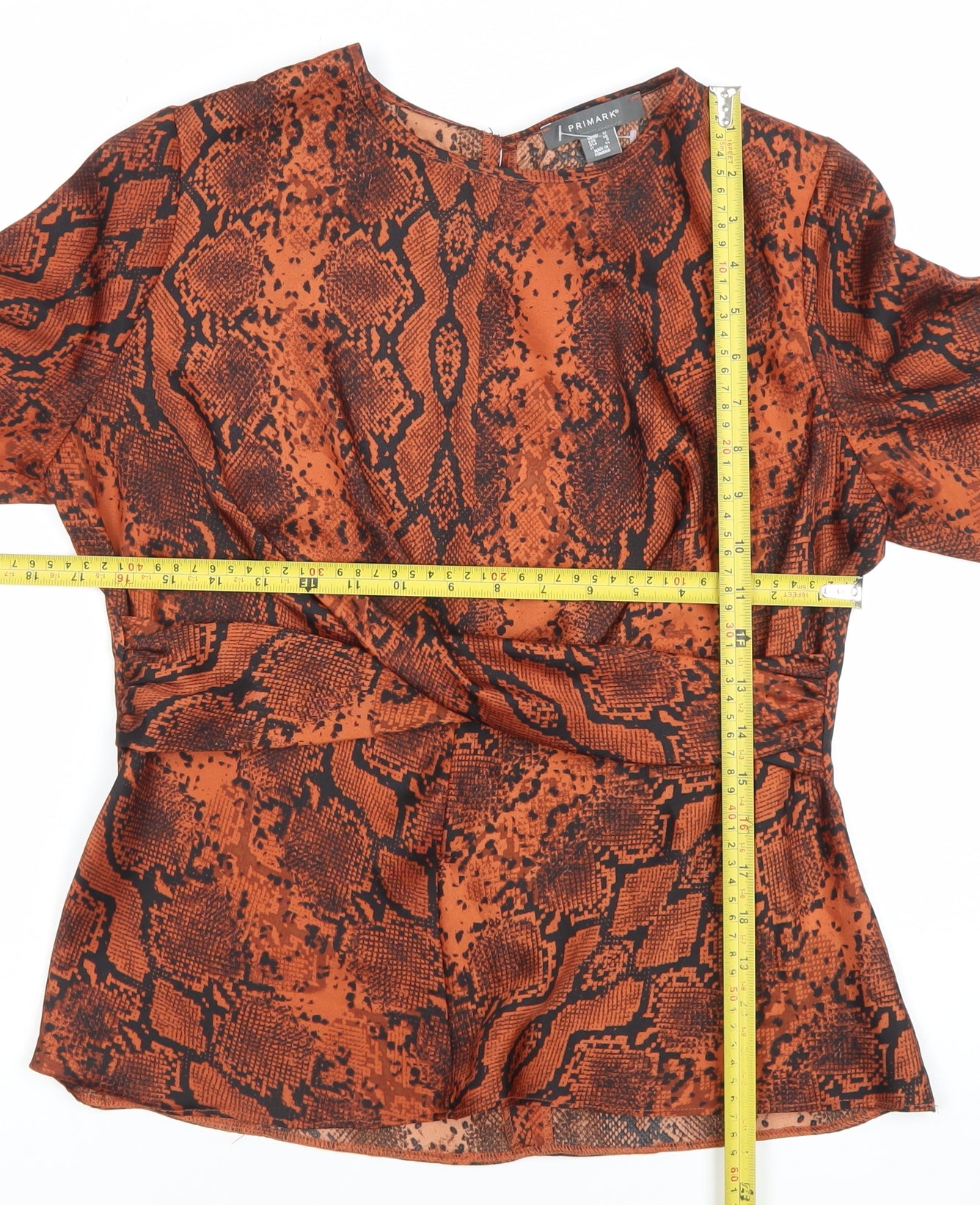 Primark Women’s Orange Snake Print Wrap Blouse UK 12 Long Sleeve Polyester