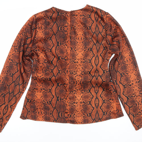 Primark Women’s Orange Snake Print Wrap Blouse UK 12 Long Sleeve Polyester