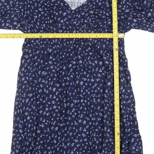 Primark Womens Blue Floral Viscose Knee Length A-Line Dress Size 10