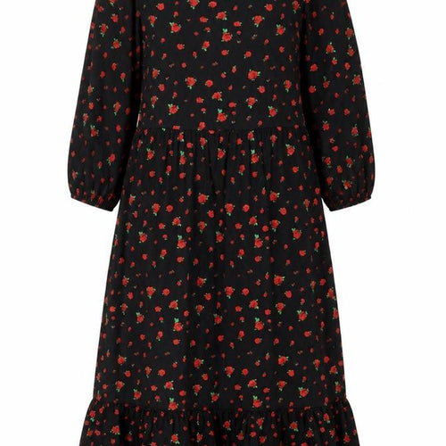 Dunnes Women’s Black Floral Midi A-Line Dress XS 3/4 Sleeve