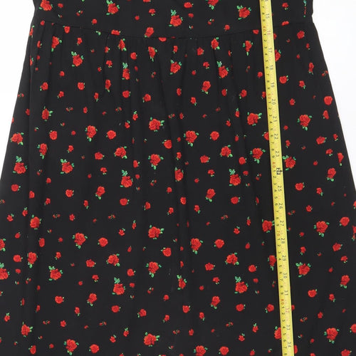 Dunnes Women’s Black Floral Midi A-Line Dress XS 3/4 Sleeve
