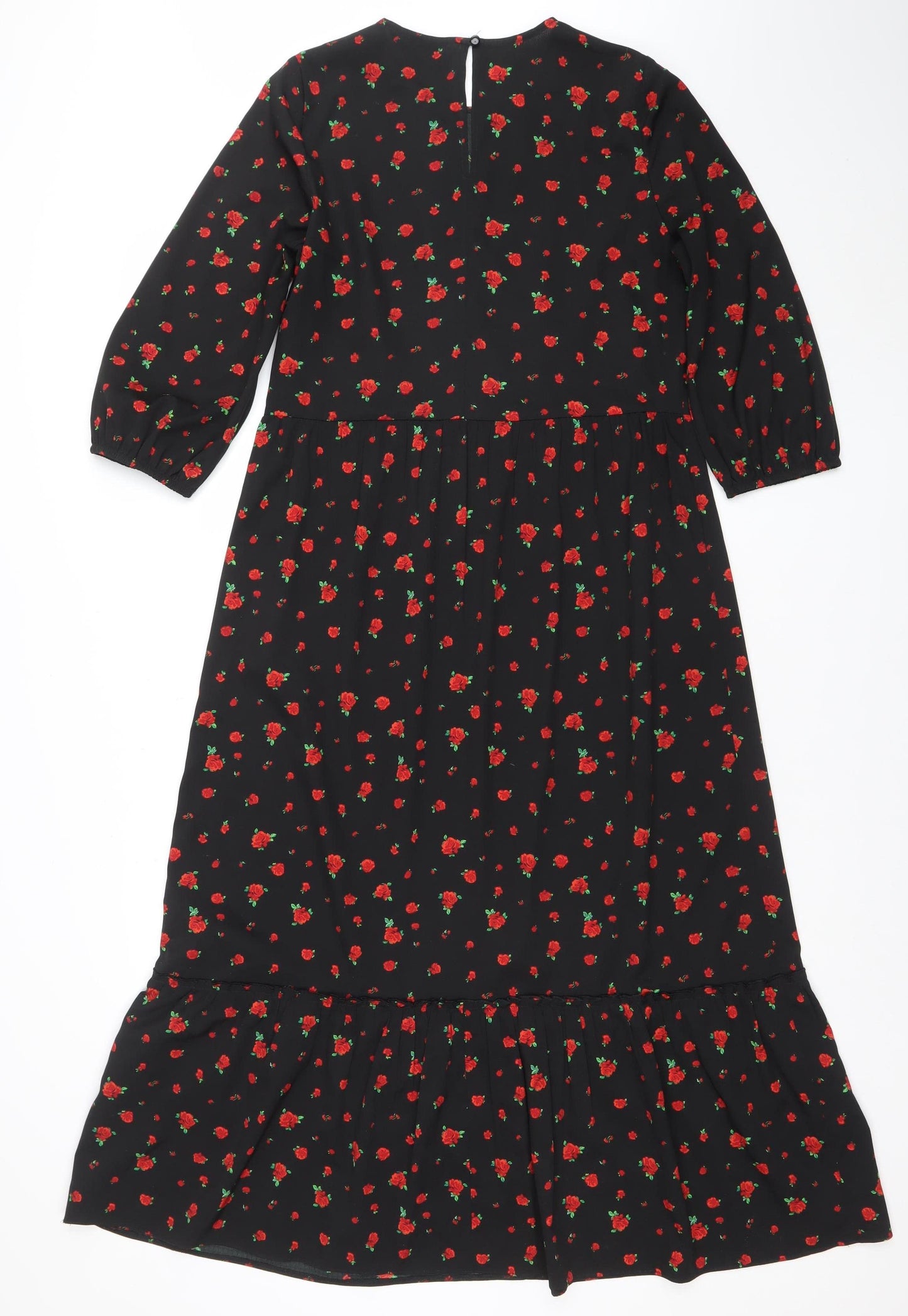 Dunnes Women’s Black Floral Midi A-Line Dress XS 3/4 Sleeve