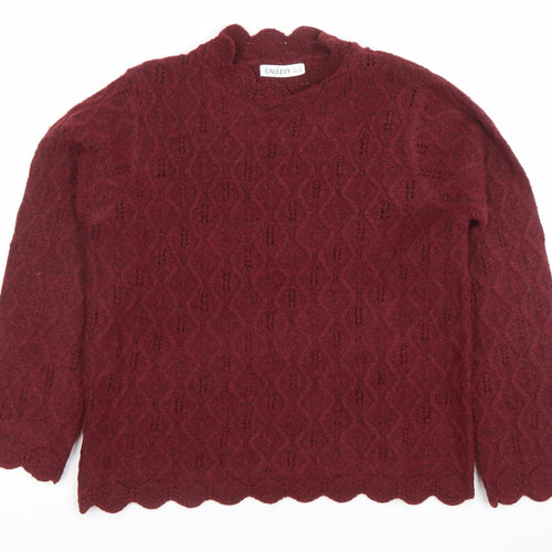 Gallery Women Red Knit Jumper Wool Blend Scallop Hem Size S