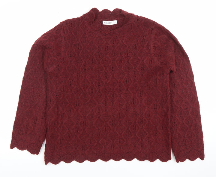 Gallery Women Red Knit Jumper Wool Blend Scallop Hem Size S